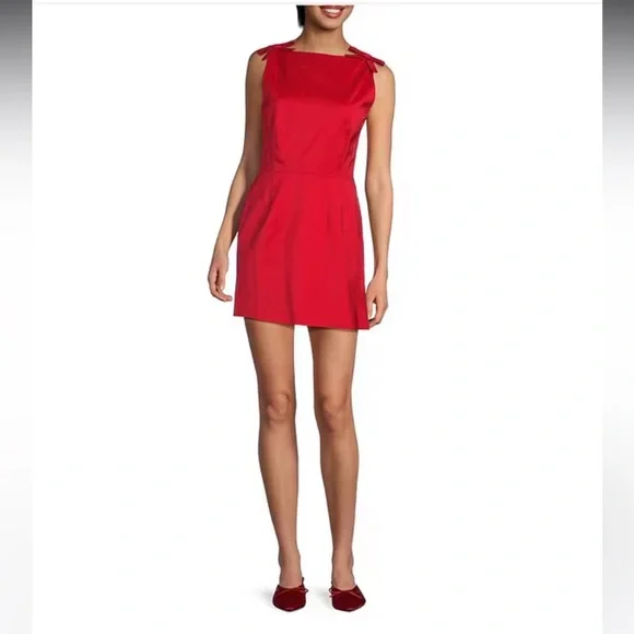 NWT Gianni Bini x Lilly Sisto Blakely Taffeta Boat Neck Bow Detail Mini Dress - Picture 2 of 9